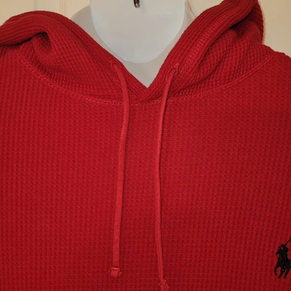 Polo Ralph‎ Lauren Hoodie M Red Waffle Knit Pony Logo-100% Cotton